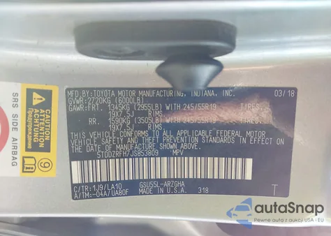 2018 Toyota Highlander Limited Platinum z USA, uszkodzony, nr VIN 5TDDZRFH7JS853809